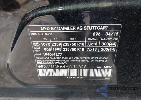 2015 Mercedes-Benz Gla 250 from USA, damaged, VIN WDCTG4EB4FJ134646